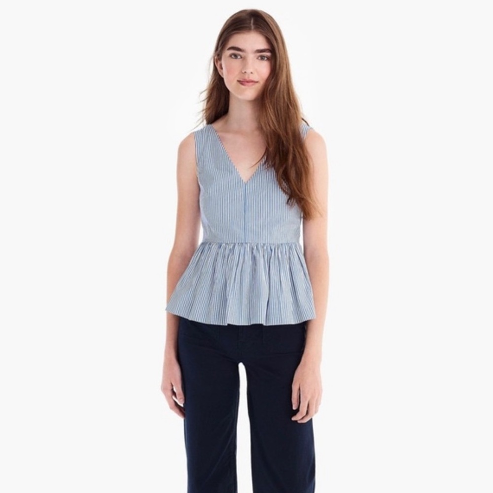 J. Crew Striped Peplum Top Size 2 Blue/White. Lightly used, excellent condition.